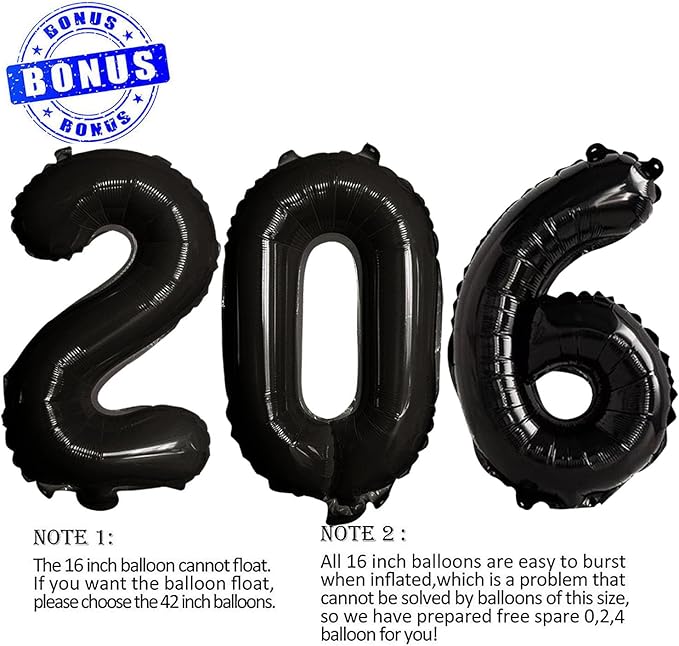 GOER 2026 Foil Number Balloons for 2026 New Year Eve Festival Party Supplies Graduation Decorations (Black,16 Inch)