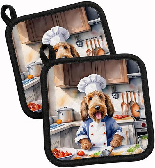 Caroline's Treasures Otterhound The Chef Pair of Pot Holders Kitchen Heat Resistant Pot Holders Sets Oven Hot Pads for Cooking Baking BBQ, 7 1/2 x 7 1/2