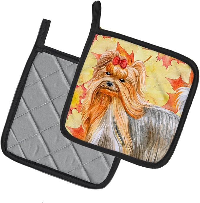 Caroline's Treasures BB9946PTHD Yorkshire Terrier Fall Pair of Pot Holders, Yellow Kitchen Heat Resistant Pot Holders Sets Oven Hot Pads for Cooking Baking BBQ, 7 1/2 x 7 1/2