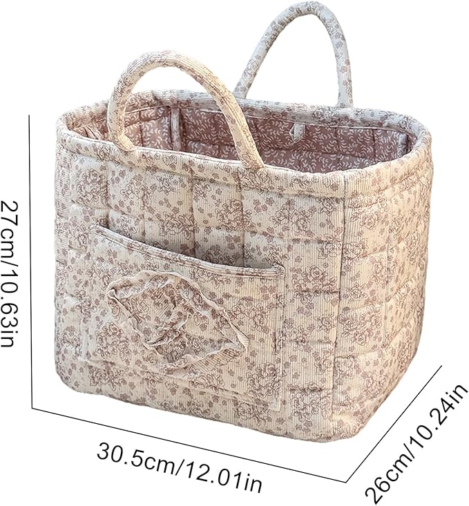 HiTotes Floral Storage Car Basket Diaper Caddy Organizer Quilted Laundry Basket Foldable Nursery Hamper Bag