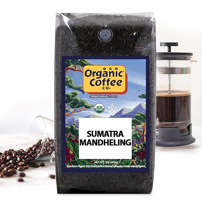 The Organic Coffee Co. Sumatra Mandheling Whole Bean Coffee 2LB (32 Ounce) Medium Light Roast USDA Organic