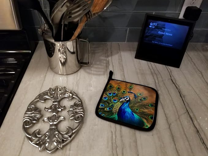 Caroline's Treasures Peacock Pair of Pot Holders Kitchen Heat Resistant Pot Holders Sets Oven Hot Pads for Cooking Baking BBQ, 7 1/2 x 7 1/2