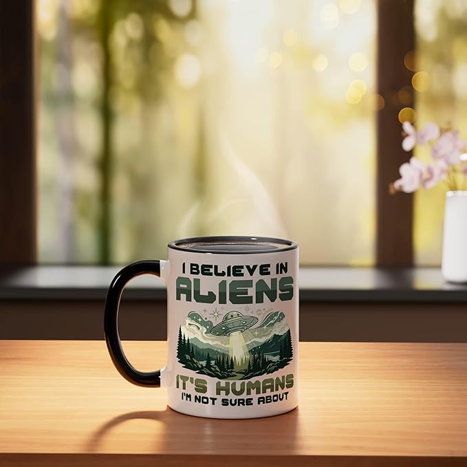 Alien Believer UFO Extraterrestrial Space Lover Ceramic Mug, Black/White