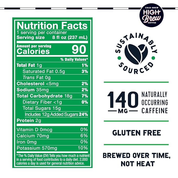 HIGH Brew Coffee Cold Brew Coffee + Protein, Dark Chocolate Mocha, 8 Oz Can, 12/pack