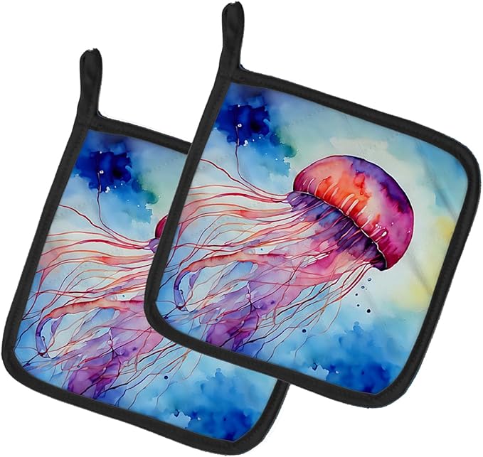 Caroline's Treasures Jellyfish Pair of Pot Holders Kitchen Heat Resistant Pot Holders Sets Oven Hot Pads for Cooking Baking BBQ, 7 1/2 x 7 1/2