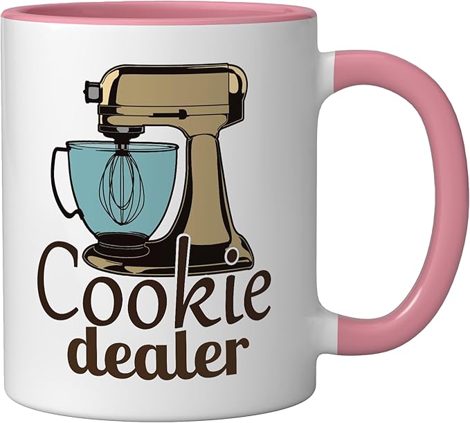 Cookie Dealer, Men Women Baking Cooking, Pastry Chef, Baker Ceramic Mug, Pink/White