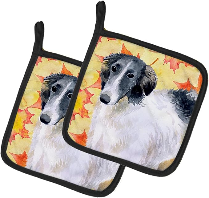 Caroline's Treasures BB9933PTHD Borzoi Fall Pair of Pot Holders, Yellow Kitchen Heat Resistant Pot Holders Sets Oven Hot Pads for Cooking Baking BBQ, 7 1/2 x 7 1/2
