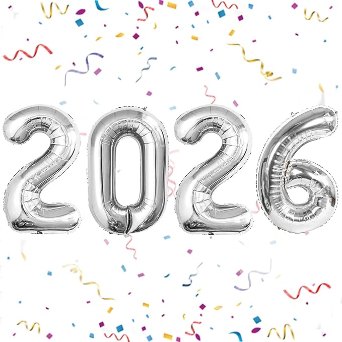 16 Inch 2026 Balloons Silver, Number Balloons 16 Inch, New Years Balloons for 2026 New Years Graduation Decorations Home Office Decoration