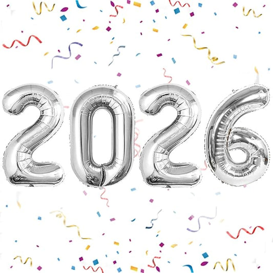 16 Inch 2026 Balloons Silver, Number Balloons 16 Inch, New Years Balloons for 2026 New Years Graduation Decorations Home Office Decoration