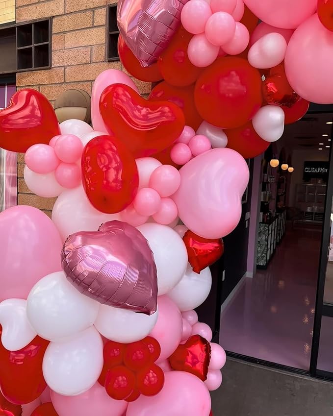 Valentines Day Balloons Garland Arch Kit - 331Pcs Rose Petals Red Heart Foil Balloon Different Size Red Pink White Balloons for Valentine's Day Galentine's Day Anniversary Party Decorations