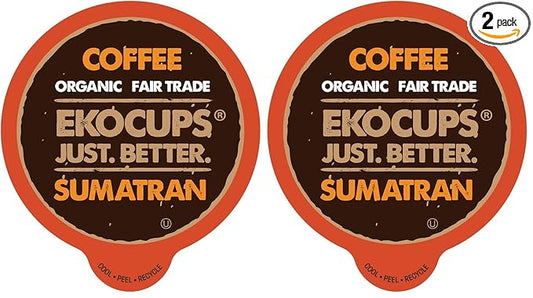 EKOCUPS Organic Sumatra Coffee Pods, Extra 30% More Coffee Per Cup, Fair Trade Dark Roast, Sumatran Reserve Blend for Keurig K Cup Machines, Recyclable Pods, 40 Count (Pack of 2)