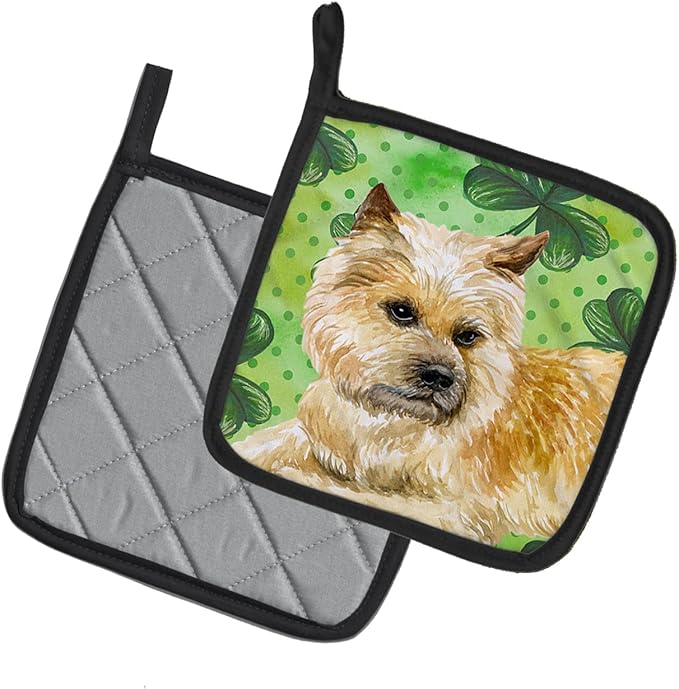 Caroline's Treasures BB9864PTHD Cairn Terrier St Patrick's Pair of Pot Holders, Green Kitchen Heat Resistant Pot Holders Sets Oven Hot Pads for Cooking Baking BBQ, 7 1/2 x 7 1/2
