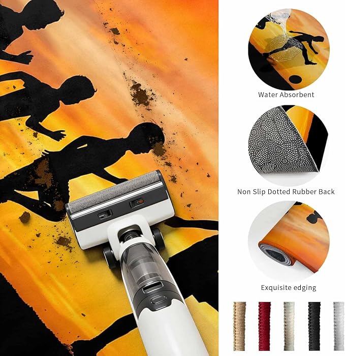 Area Rug 9x12ft, Football Sports Competition Washable Rugs for Living Room Bedroom Rectangle Floor Carpet, Sunset Background Soft Non-Slip Area Rugs for Dining Room