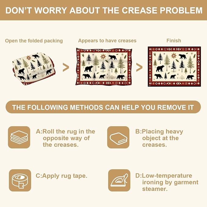 8x10 Area Rugs for Bedroom Boho Washable Man Cave Rug for Living Room Rustic Bear Pine Tree Forest Winter Elements Soft Rubber Backed Non-Slip Large Carpets for Boys