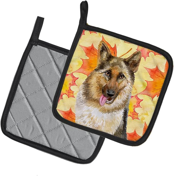 Caroline's Treasures BB9915PTHD German Shepherd Fall Pair of Pot Holders, Yellow Kitchen Heat Resistant Pot Holders Sets Oven Hot Pads for Cooking Baking BBQ, 7 1/2 x 7 1/2