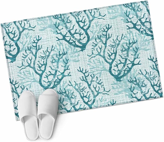 Area Rug 2x3ft, Coastal Sea Coral Retro Linen Washable Rugs for Living Room Bedroom, Underwater Ocean Life Soft Non-Slip Area Rugs Rectangle Floor Carpet for Dining Room