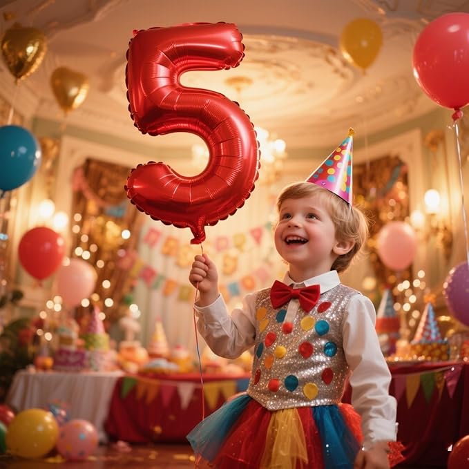 Balloons Number 5, Red Balloon Numbers for Girls Boys 40 Inch Happy Birthday Decorations for 5 15 25 2025 Graduation Wedding Anniversaries