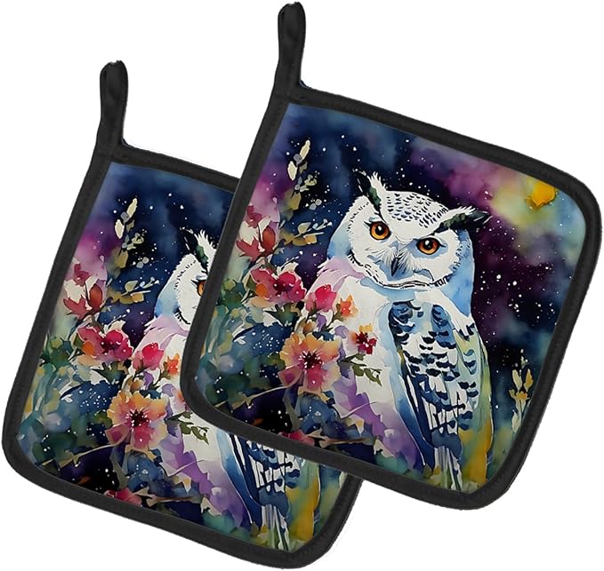 Caroline's Treasures Snowy Owl Pair of Pot Holders Kitchen Heat Resistant Pot Holders Sets Oven Hot Pads for Cooking Baking BBQ, 7 1/2 x 7 1/2