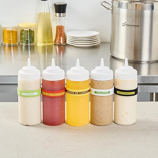 Restaurantware Silicone Squeeze Bottle Band 10 Count 2.75 Inch Dishwasher Safe Condiment Identification Band, Canola Oil Yellow Non-Slip Label Band for Condiment Labeling at Restaurants, Food Trucks