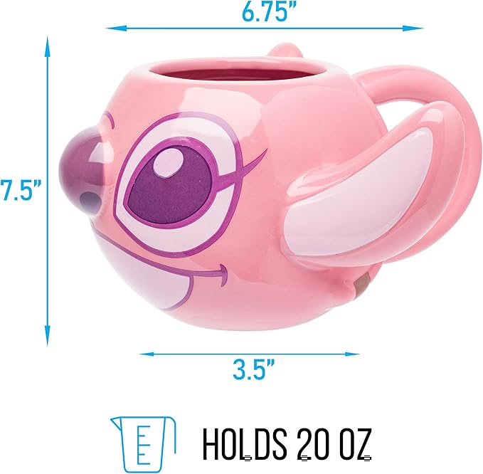 Silver Buffalo Disney Lilo and Stitch Ceramic 3D Sculpted Mug Featuring Angel, 20 Ounces