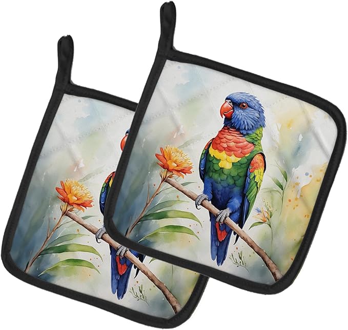 Caroline's Treasures Rainbow Lorikeet Pair of Pot Holders Kitchen Heat Resistant Pot Holders Sets Oven Hot Pads for Cooking Baking BBQ, 7 1/2 x 7 1/2