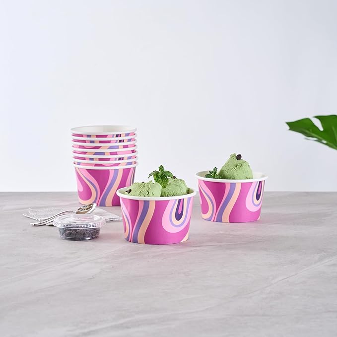 Coppetta 8 Ounce Dessert Cups, 50 Greaseproof Ice Cream Cups - Lids Sold Separately, For Hot And Cold Foods, Midnight Groove Paper Yogurt Bowls, Disposable, Sturdy - Restaurantware