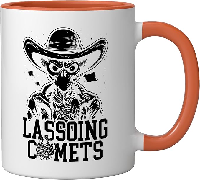 Alien Lover Flying Saucer UFO Extraterrestrial Cowboy Ceramic Mug, Orange/White
