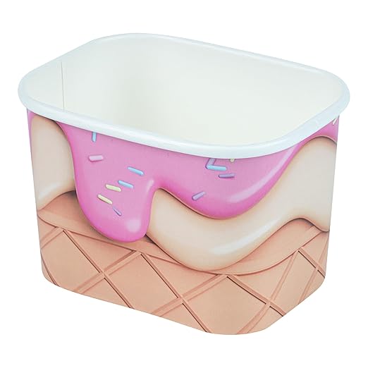 Coppetta 12 Ounce Dessert Cups, 50 Greaseproof Ice Cream Cups - Lids Sold Separately, For Hot And Cold Foods, Vanilla Strawberry Swirl Paper Yogurt Bowls, Disposable, Sturdy - Restaurantware
