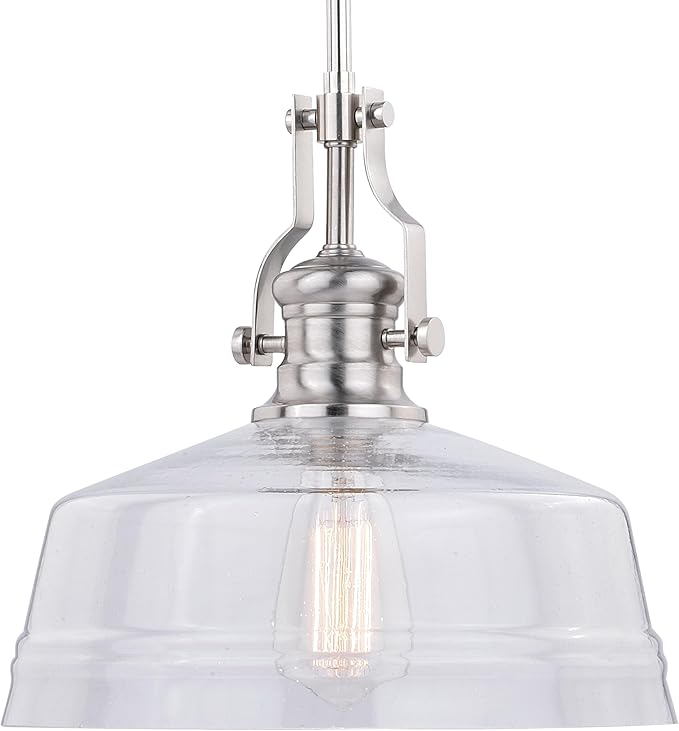 VAXCEL Beloit 1 Light Mini Pendant for Kitchen Island, Farmhouse Style Mounted Ceiling Lighting, Satin Nickel Finish, Clear Glass