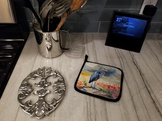 Caroline's Treasures Blue Heron Pair of Pot Holders Kitchen Heat Resistant Pot Holders Sets Oven Hot Pads for Cooking Baking BBQ, 7 1/2 x 7 1/2