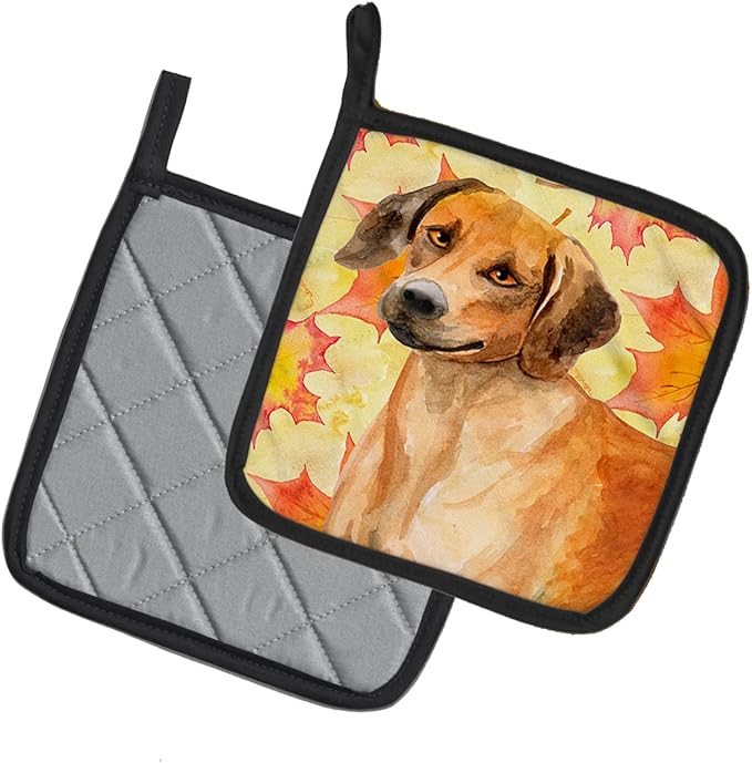 Caroline's Treasures BB9937PTHD Rhodesian Ridgeback Fall Pair of Pot Holders, Yellow Kitchen Heat Resistant Pot Holders Sets Oven Hot Pads for Cooking Baking BBQ, 7 1/2 x 7 1/2