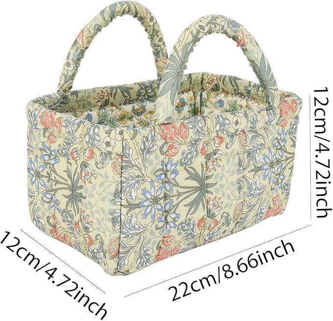 Quilted Fabric Storage Basket Floral Baby Diaper Caddy Quilted Basket for Nursery Bedroom Car Storage