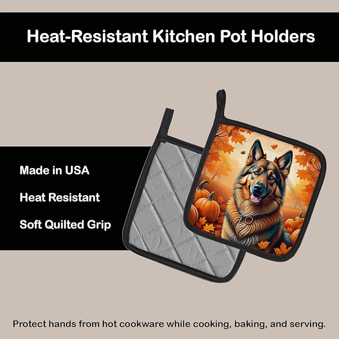 Caroline's Treasures DAC1018PTHD Belgian Tervuren Fall Pair of Pot Holders Kitchen Heat Resistant Pot Holders Sets Oven Hot Pads for Cooking Baking BBQ, 7 1/2 x 7 1/2