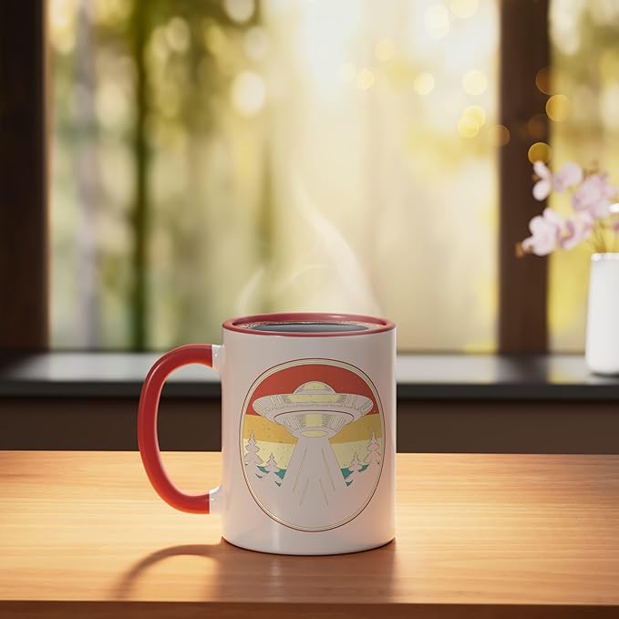 Ufo Alien Vintage Retro Ceramic Mug, Red/White