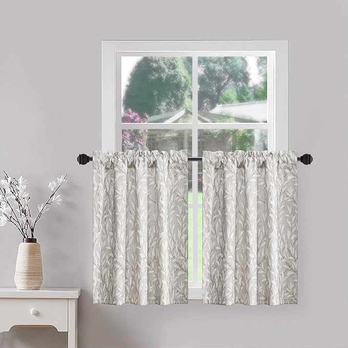 VOGOL Curtains 36 in for Bedroom 2 Panels, Rod Pocket Cafe Curtain Semi Sheer Short Bay Window Curtains for Living Room Kitchen Cabinet Bathroom RV Shades Camper Blinds 36L Long