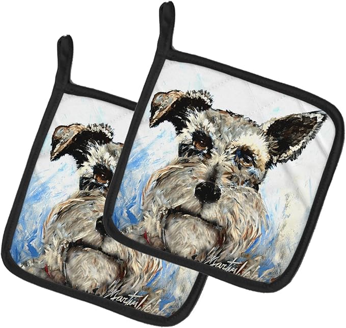 Caroline's Treasures MW1358PTHD Schnauzer Whiter Beard Pair of Pot Holders Kitchen Heat Resistant Pot Holders Sets Oven Hot Pads for Cooking Baking BBQ, 7 1/2 x 7 1/2