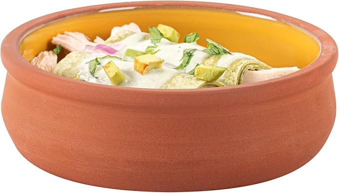 Restaurantware-Terra Tek 8.5 Ounce Terracotta Cazuelas, 2 Yellow Glazed Clay Pots For Cooking - Oven-Ready, Microwavable, Terracotta Serving Pots, Dishwashable, For Cooking And Serving