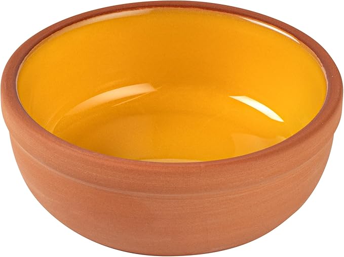 Restaurantware-Terra Tek 5.1 Ounce Terracotta Cazuelas, 2 Yellow Glazed Clay Pots For Cooking - Oven-Ready, Microwavable, Terracotta Serving Pots, Dishwashable, For Cooking And Serving