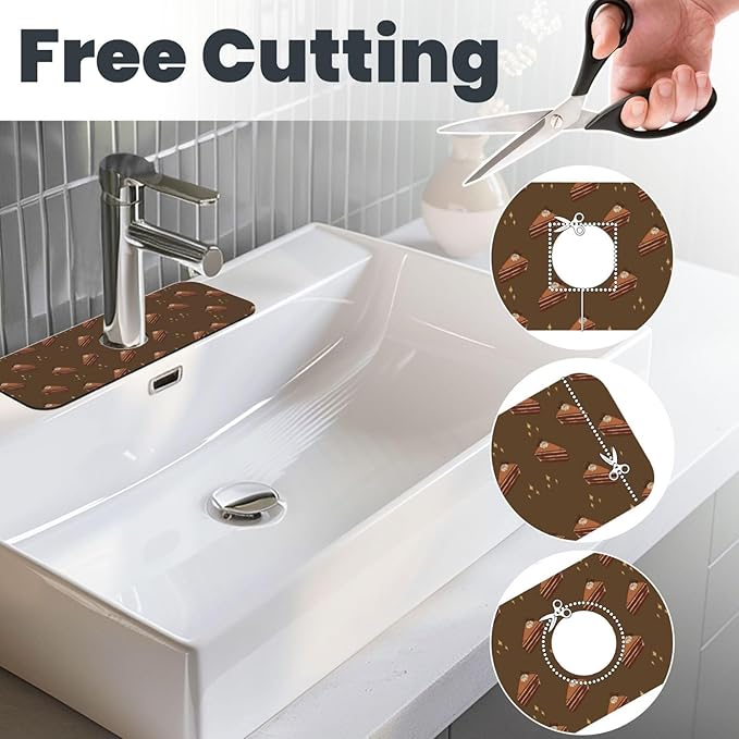 Chocolate Squares Cake Printed Faucet Absorbent mat, Suitable for bathrooms, Kitchens, and Other Sink Areas.