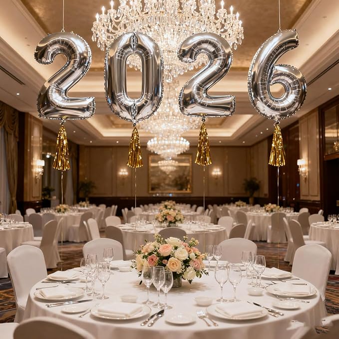 2026 Balloons Silver Number 2026 Balloon-16 Inch Number Foil Balloons for New Year Eve Party Supplies Birthday Graduation Anniversary Party Decor 2026 Decorations