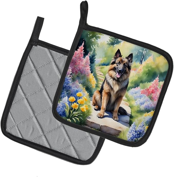Caroline's Treasures Belgian Tervuren Spring Path Pair of Pot Holders Kitchen Heat Resistant Pot Holders Sets Oven Hot Pads for Cooking Baking BBQ, 7 1/2 x 7 1/2