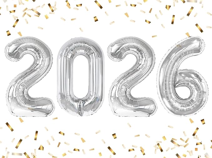 Silver 2026 Happy New Years Eve, 2026 Balloon Number for Party Decorations, Balloons Number 40 Inch for 20 26 Graduation Party Wedding Anniversaries Celebration