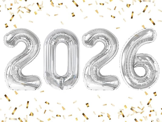 Silver 2026 Happy New Years Eve, 2026 Balloon Number for Party Decorations, Balloons Number 40 Inch for 20 26 Graduation Party Wedding Anniversaries Celebration