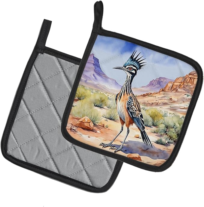 Caroline's Treasures New Mexico Greater Roadrunner Pair of Pot Holders Kitchen Heat Resistant Pot Holders Sets Oven Hot Pads for Cooking Baking BBQ, 7 1/2 x 7 1/2