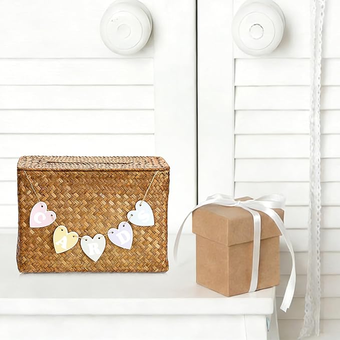 Hipiwe Handwoven Decorative Wedding Card Basket Card Receiving Box with Slot for Bridal Shower Retirement Anniversaries Decorative Card Holder, Caramel Color