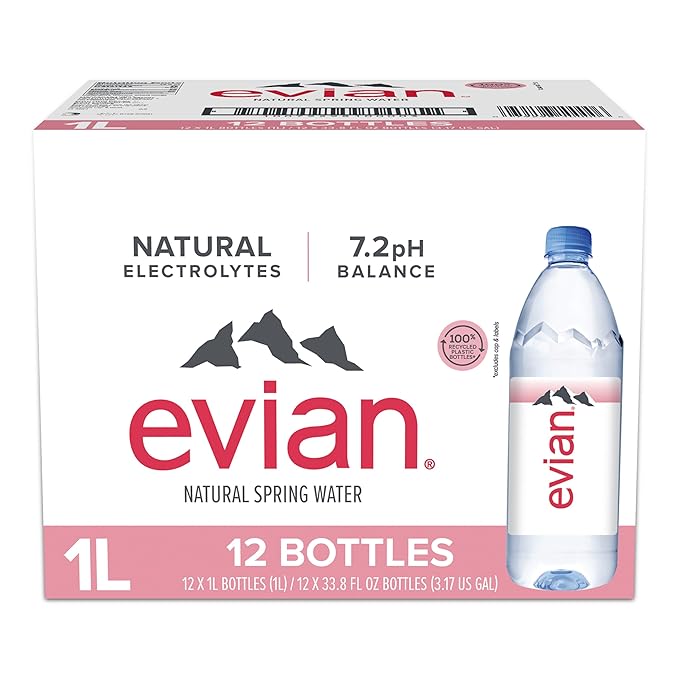 Evian Natural Spring Water, 1 L bottle, 12 pack