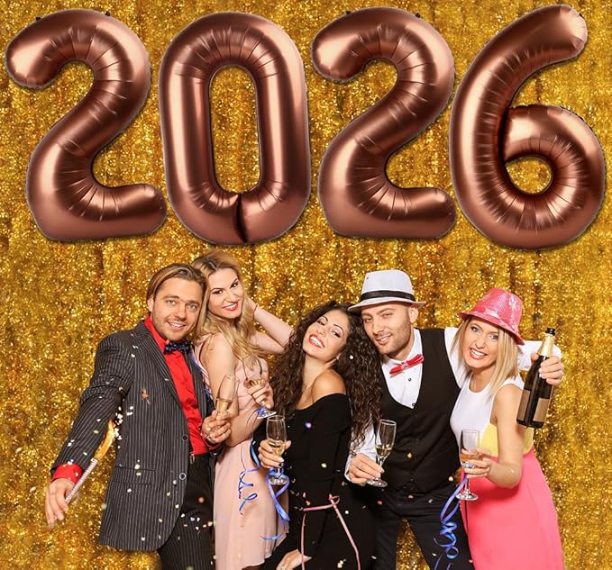 2026 Balloon Numbers - 40 Inch Coffee Brown New Years Eve Party Supplies 2026, Nye Decor Party Decorations Happy New Year, New Years Eve Foil Party Balloons, Graduation Party Decorations