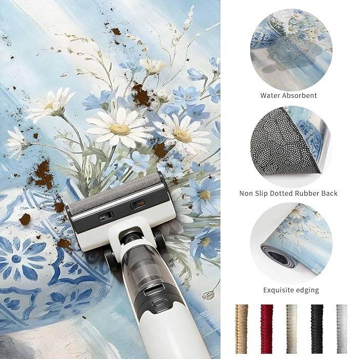 Area Rug 2x3ft, Summer Beach Starfish Flower Washable Rugs for Living Room Bedroom, Marine Theme Daisy Vase Soft Non-Slip Area Rugs Rectangle Floor Carpet for Dining Room