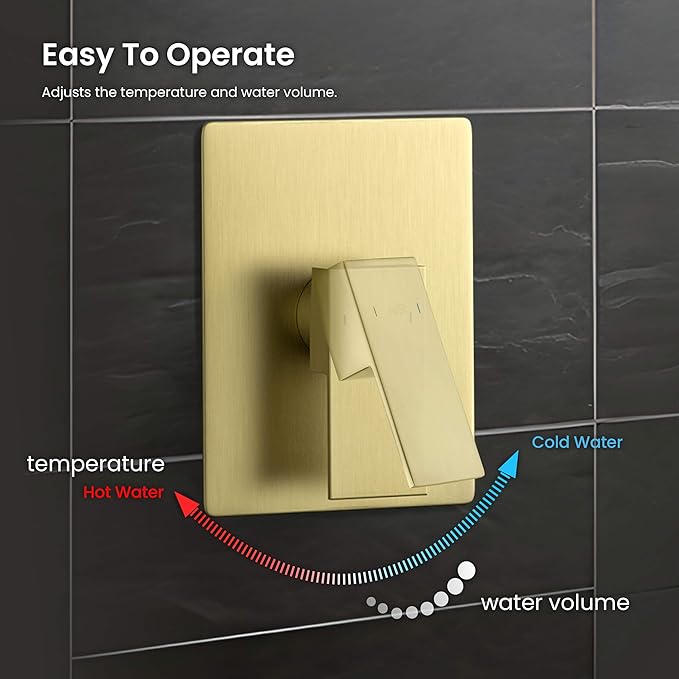 KIBI Cube Bathroom Shower System | Single Function Wall Mounted Shower Faucet Set for Bathroom with Solid Brass Pressure Balanced Construction (Brushed Gold) (KSF411)