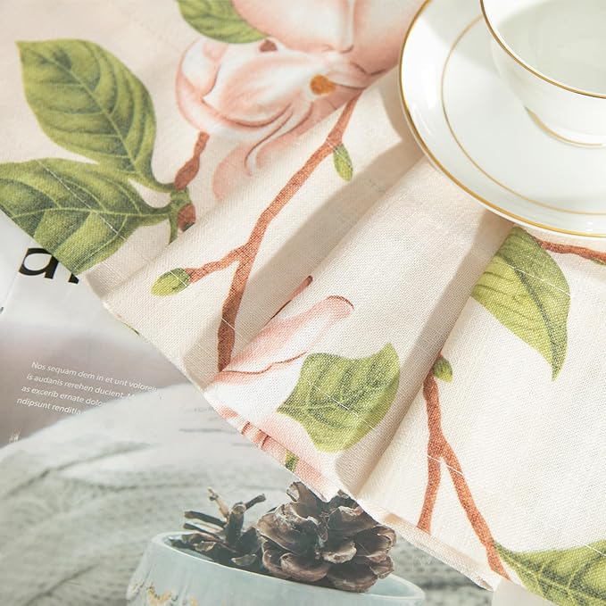 Leeva Floral Printing Kitchen Curtain Valances, Rod Pocket Light Filtering Privacy Linen Look Curtains Window for Living Room Cafe, Rod Pocket Short Drapes for Windows, 52 x 18